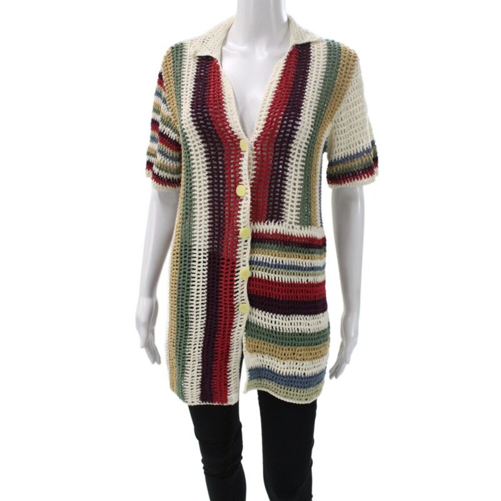 All That Remains Womens Beige Striped Cotton Cardigan Short Sleeve Size 12
